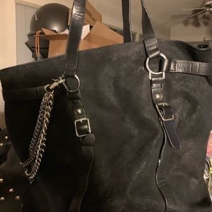 Ash Leather Handbag with Chain Detail